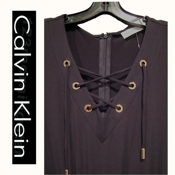 Calvin Klein NEW Old Money Lace-Up Gold-Grommets Drawstring Jumpsuit - Picture 4 of 11